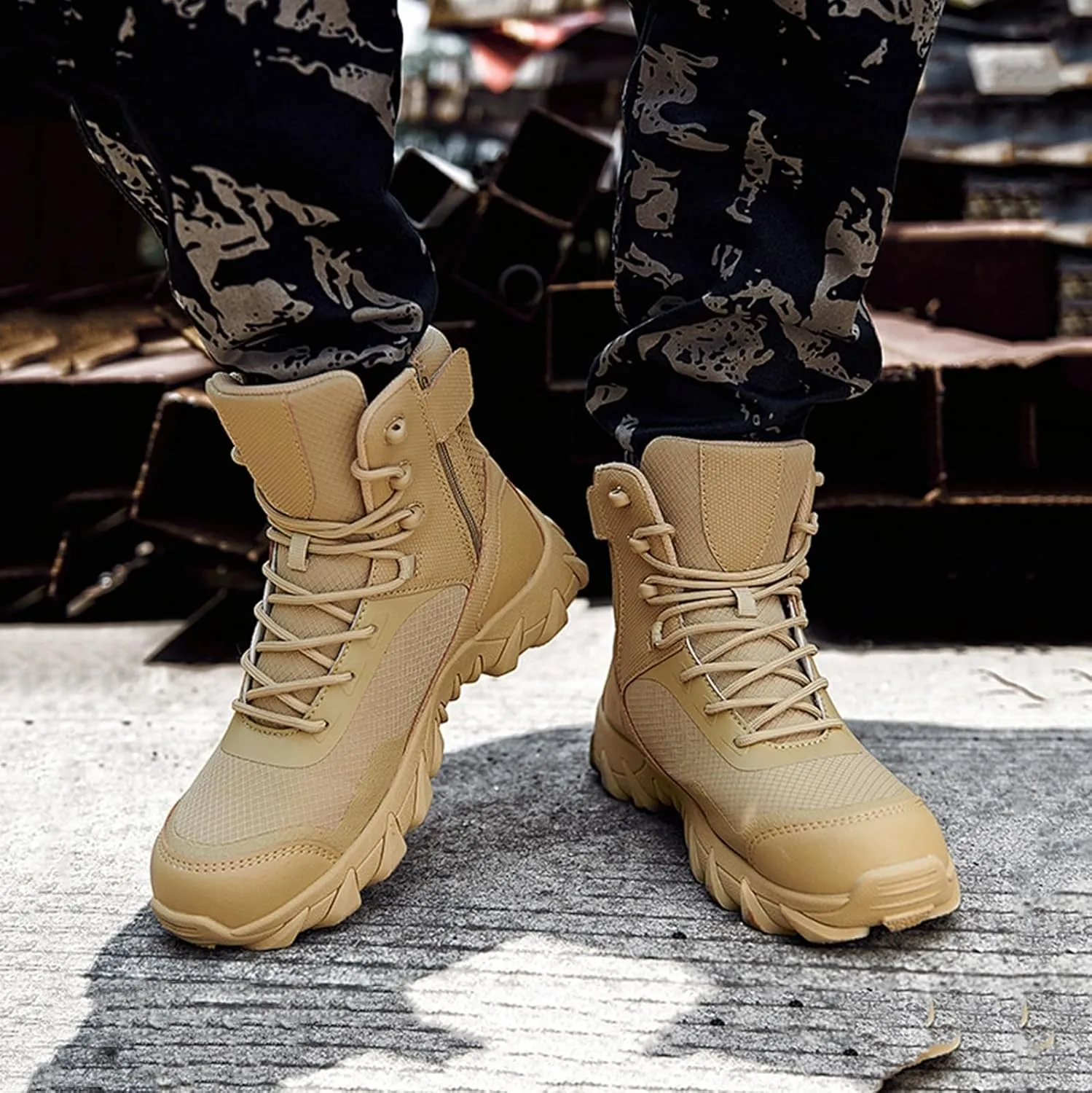 Mens Tactical Boots, Lightweight Combat Boots, Durable Suede Leather And Rubber Sole Work Boots, Waterproof Breathable Desert Boots