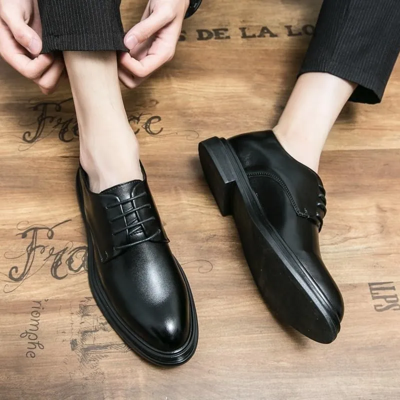 Men's Wedding Dress Shoes, Men pu Leather Casual Shoes Breathable Oxford Shoe with Heel Business Social Shoe Male