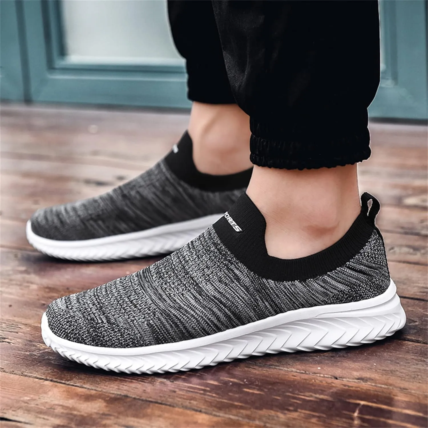 Mens Woven Orthopedic Breathable Solid Color Casual Running Shoes Comfortable Lighweight Sneakers Soft Sole Slip on Comfy Outdoor Walking Shoes