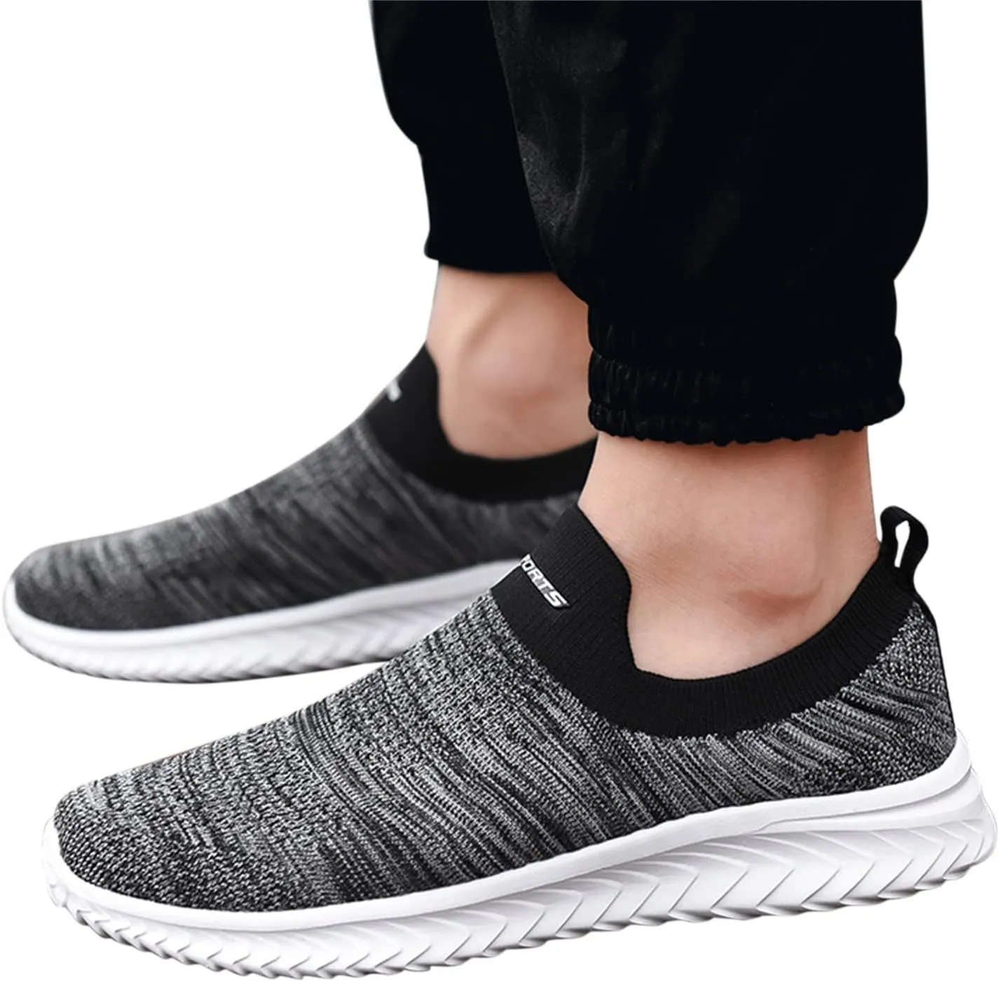 Mens Woven Orthopedic Breathable Solid Color Casual Running Shoes Comfortable Lighweight Sneakers Soft Sole Slip on Comfy Outdoor Walking Shoes