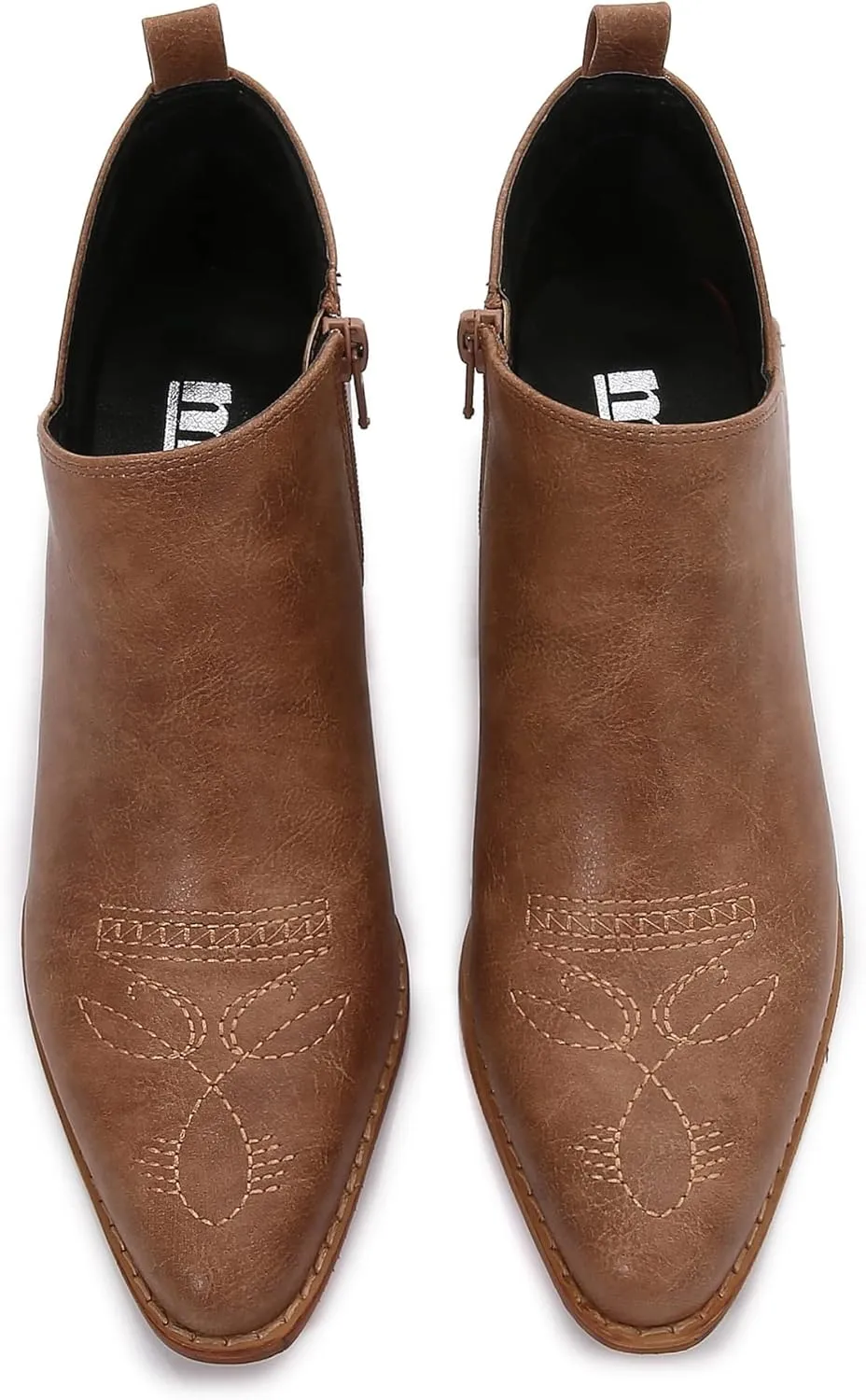 mm Women's Aztec Embroidered PU Faux Leather Wooden Heel Zippered Fashion Ankle Boots Booties