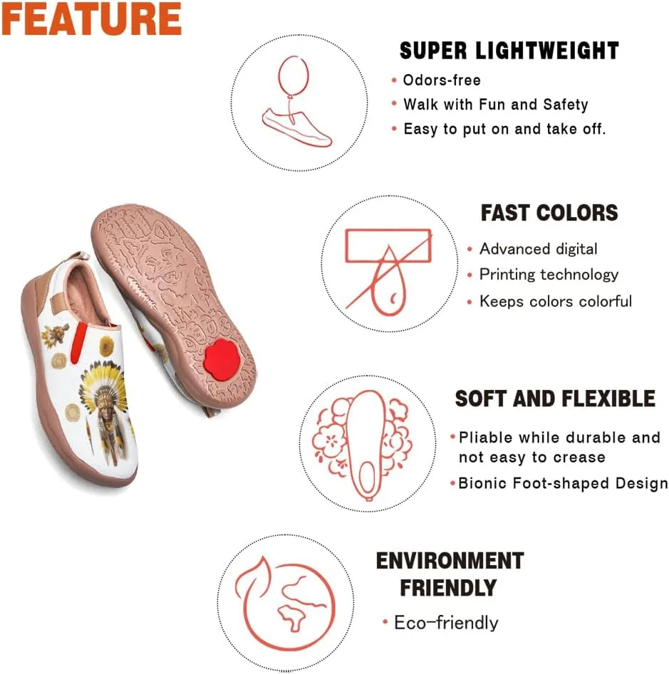 Onehorse Women's Painted Travel Shoes Comfortable Slip-On Indian Chief Style Loafers