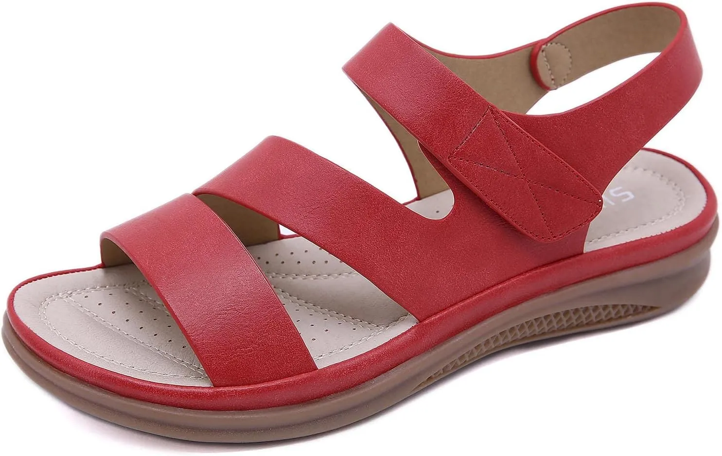 Open Toe Sandals for Women Wedge Summer Casual Round Toe Strap Hook and Loop Sandals Solid Lightweight Comfortable Outdoor Soft Sole Ladies Shoes