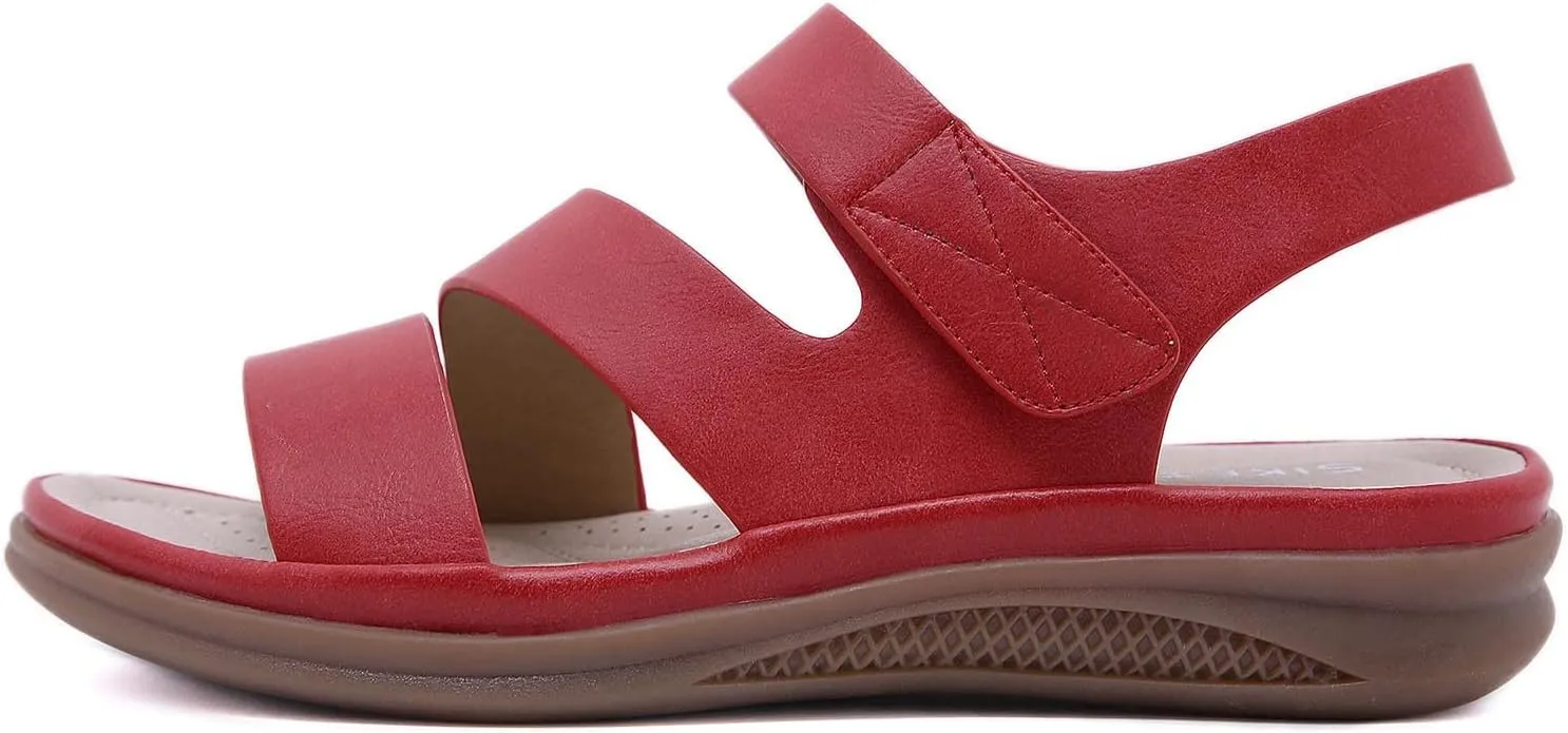 Open Toe Sandals for Women Wedge Summer Casual Round Toe Strap Hook and Loop Sandals Solid Lightweight Comfortable Outdoor Soft Sole Ladies Shoes