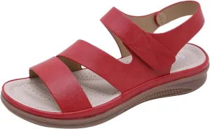 Open Toe Sandals for Women Wedge Summer Casual Round Toe Strap Hook and Loop Sandals Solid Lightweight Comfortable Outdoor Soft Sole Ladies Shoes