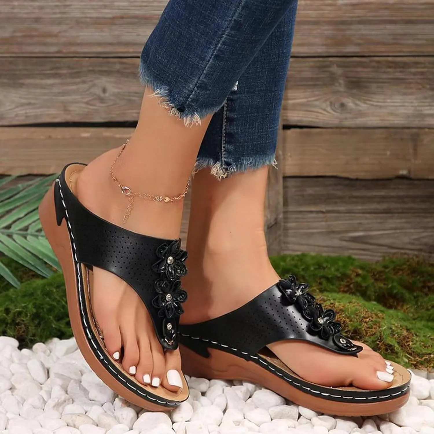 Orthopedic Sandals for Women Wide Width Comfort Orthotic Flip Flops with Arch Support Wedge Sandals Womens Walking Thong Sandals Fashion Slip on Beach Sandals Platform Sandals Dressy Summer