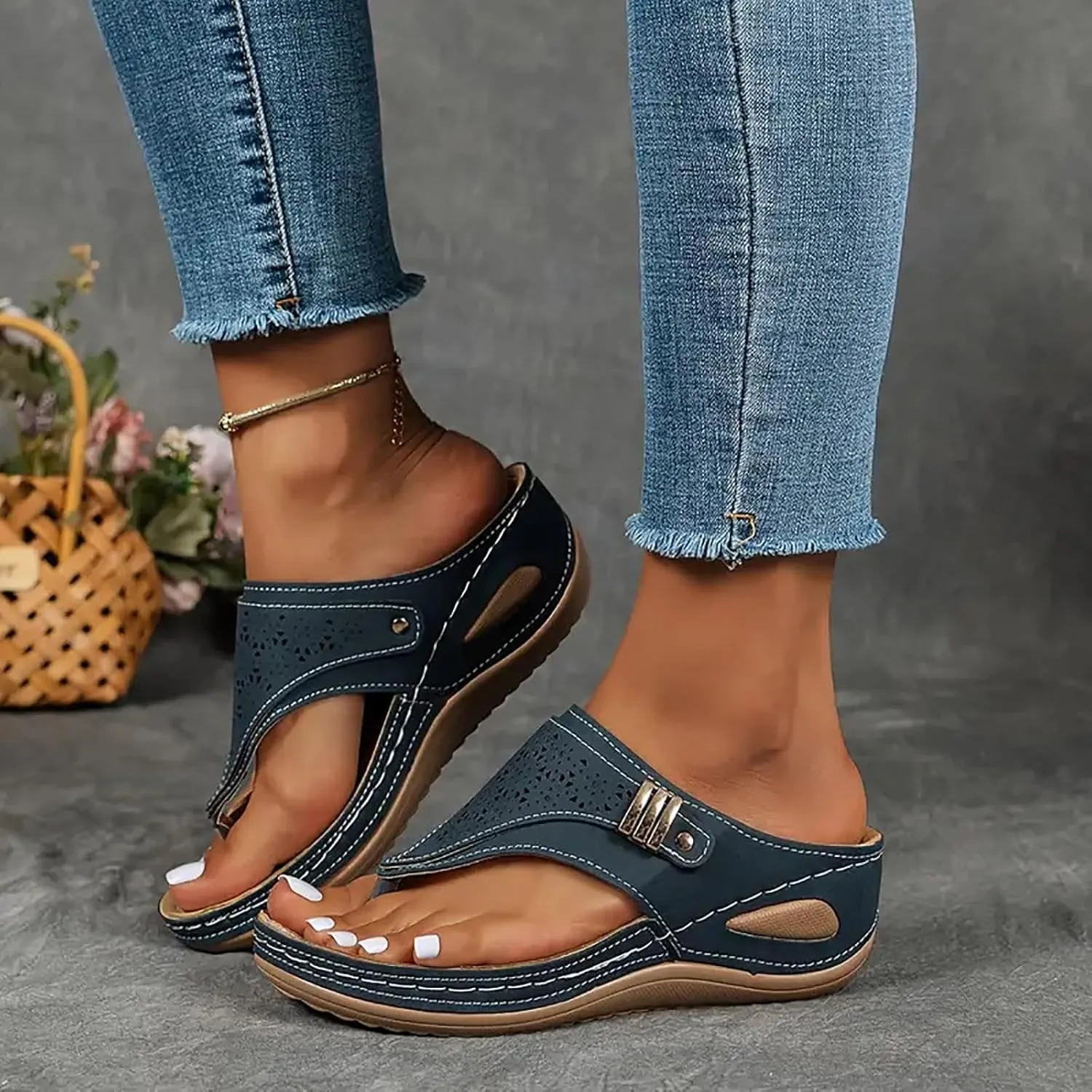 Orthopedic Wedge Sandals for Women 2025 Summer Comfortable Sandal Arch Support Wedges Flip Flops Slip on Beach Trendy Shoes