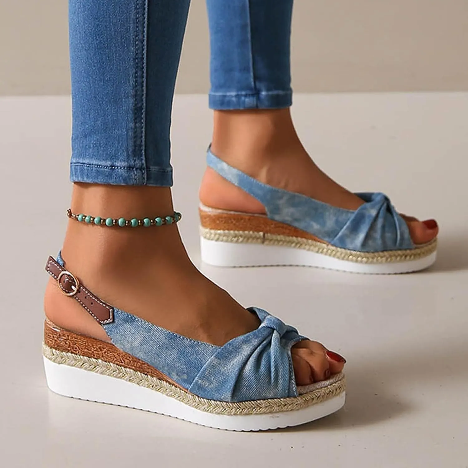 Orthopedic Wedge Sandals for Women Dressy Summer Slingback Bowknot Open Toe Casual Summer Dress Shoes Casual Strappy Beach Vacation Sandals Comfortable Walking Outdoor Sandal