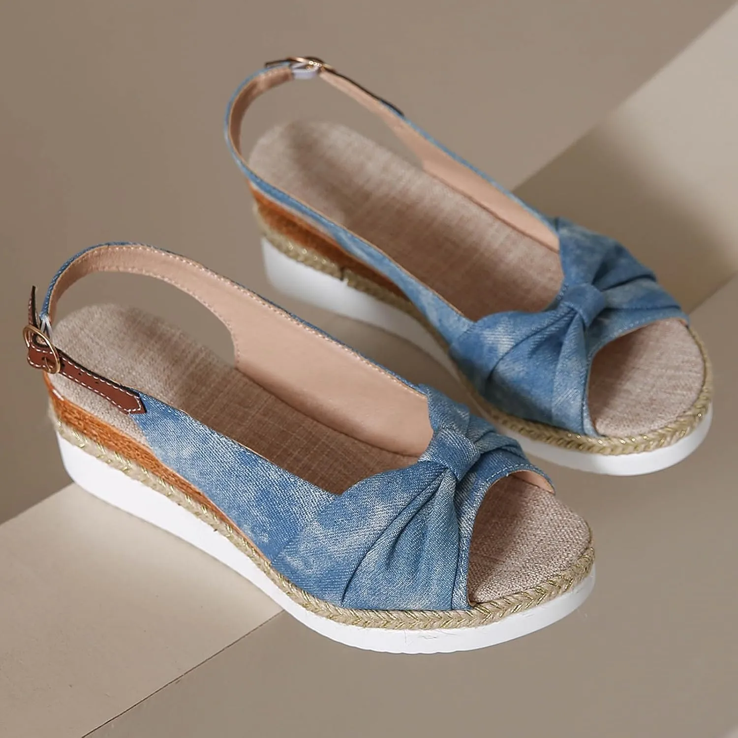Orthopedic Wedge Sandals for Women Dressy Summer Slingback Bowknot Open Toe Casual Summer Dress Shoes Casual Strappy Beach Vacation Sandals Comfortable Walking Outdoor Sandal