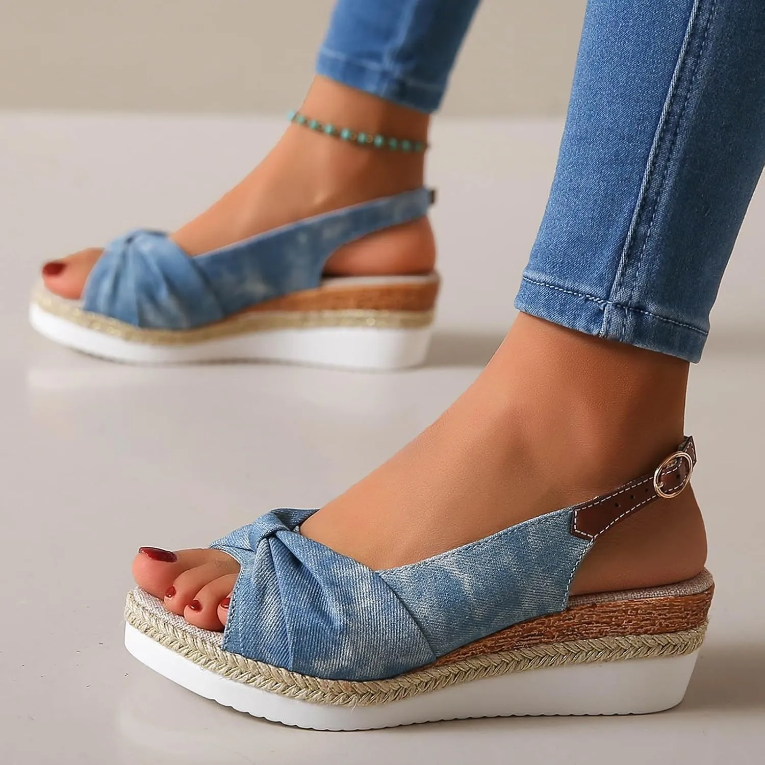 Orthopedic Wedge Sandals for Women Dressy Summer Slingback Bowknot Open Toe Casual Summer Dress Shoes Casual Strappy Beach Vacation Sandals Comfortable Walking Outdoor Sandal