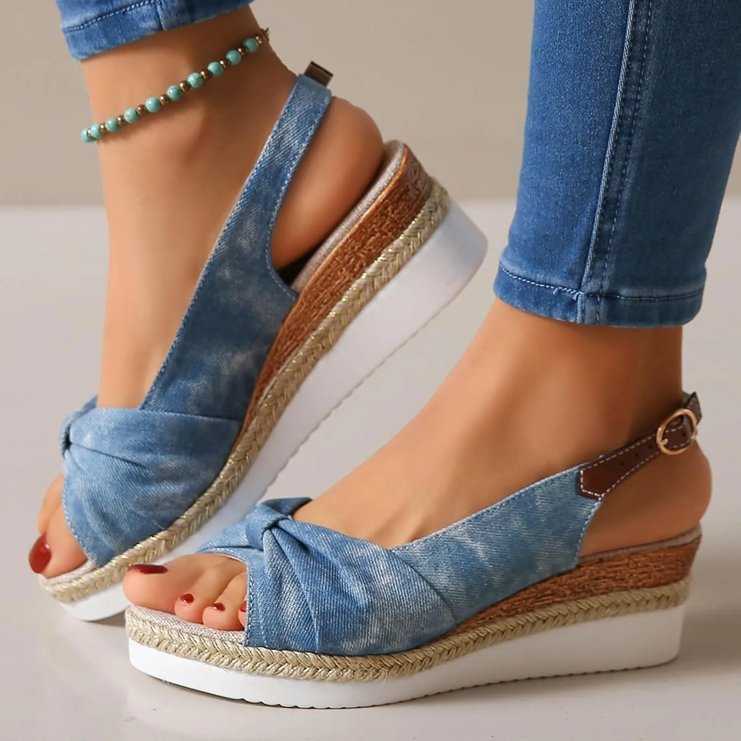 Orthopedic Wedge Sandals for Women Dressy Summer Slingback Bowknot Open Toe Casual Summer Dress Shoes Casual Strappy Beach Vacation Sandals Comfortable Walking Outdoor Sandal