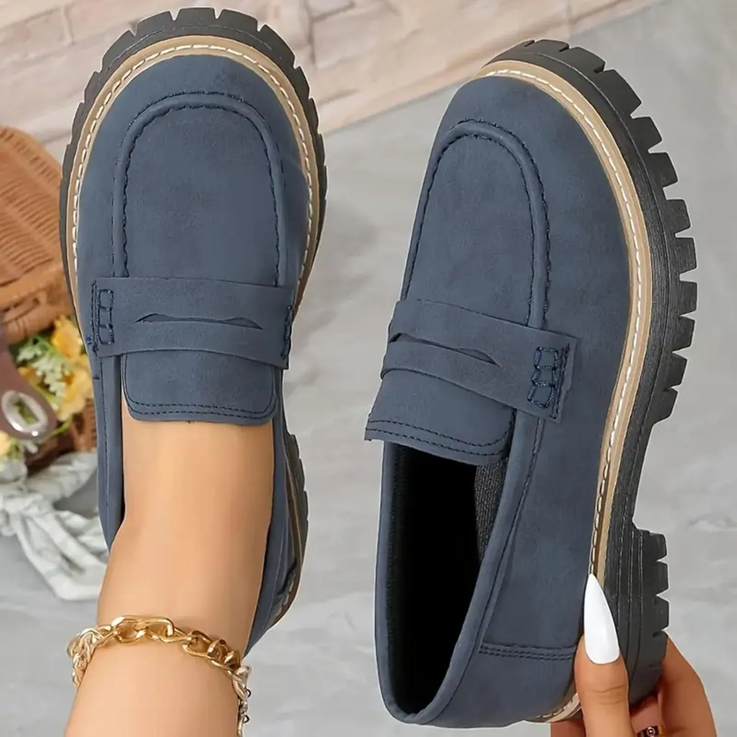 Orthoture-Orthopedic Platform Loafers Loafers Chunky Heel Slip-on Round Toe Comfort Loafer Platform Lightweight Loafers