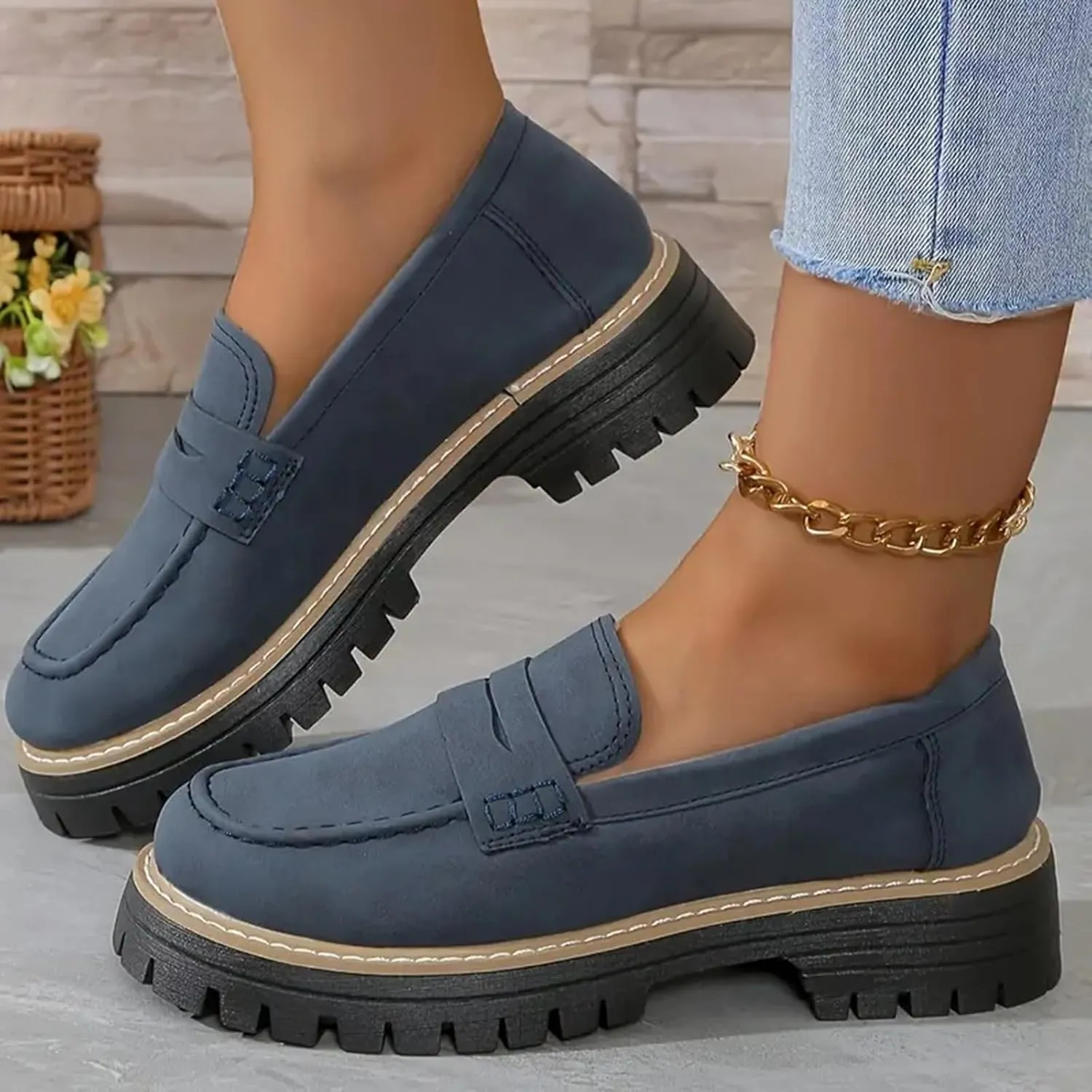Orthoture-Orthopedic Platform Loafers Loafers Chunky Heel Slip-on Round Toe Comfort Loafer Platform Lightweight Loafers