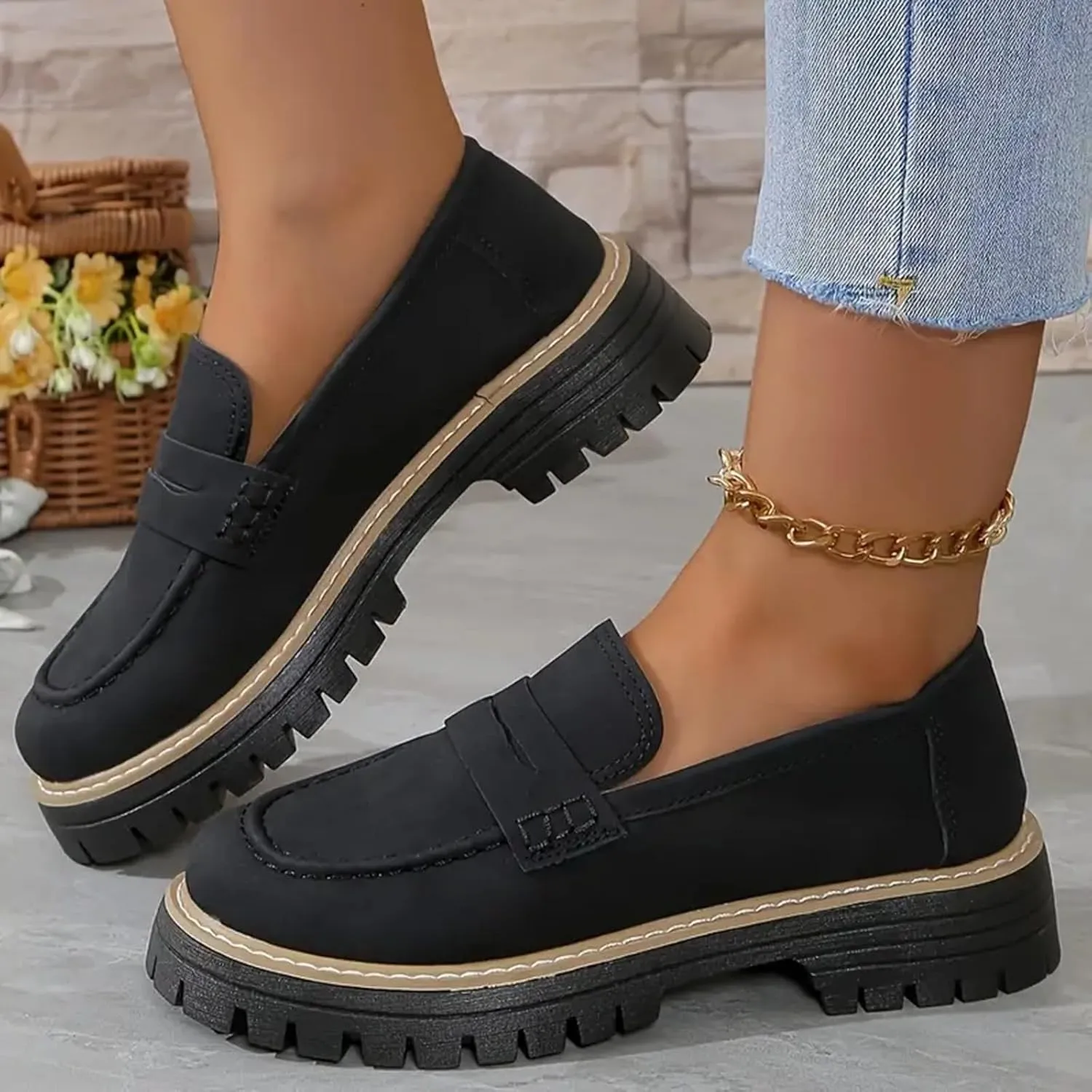 Orthoture-Orthopedic Platform Loafers Wide Toe Lightweight Casual Comfort Shoes Slip-On Chunky Low Heel Fashion Loafers