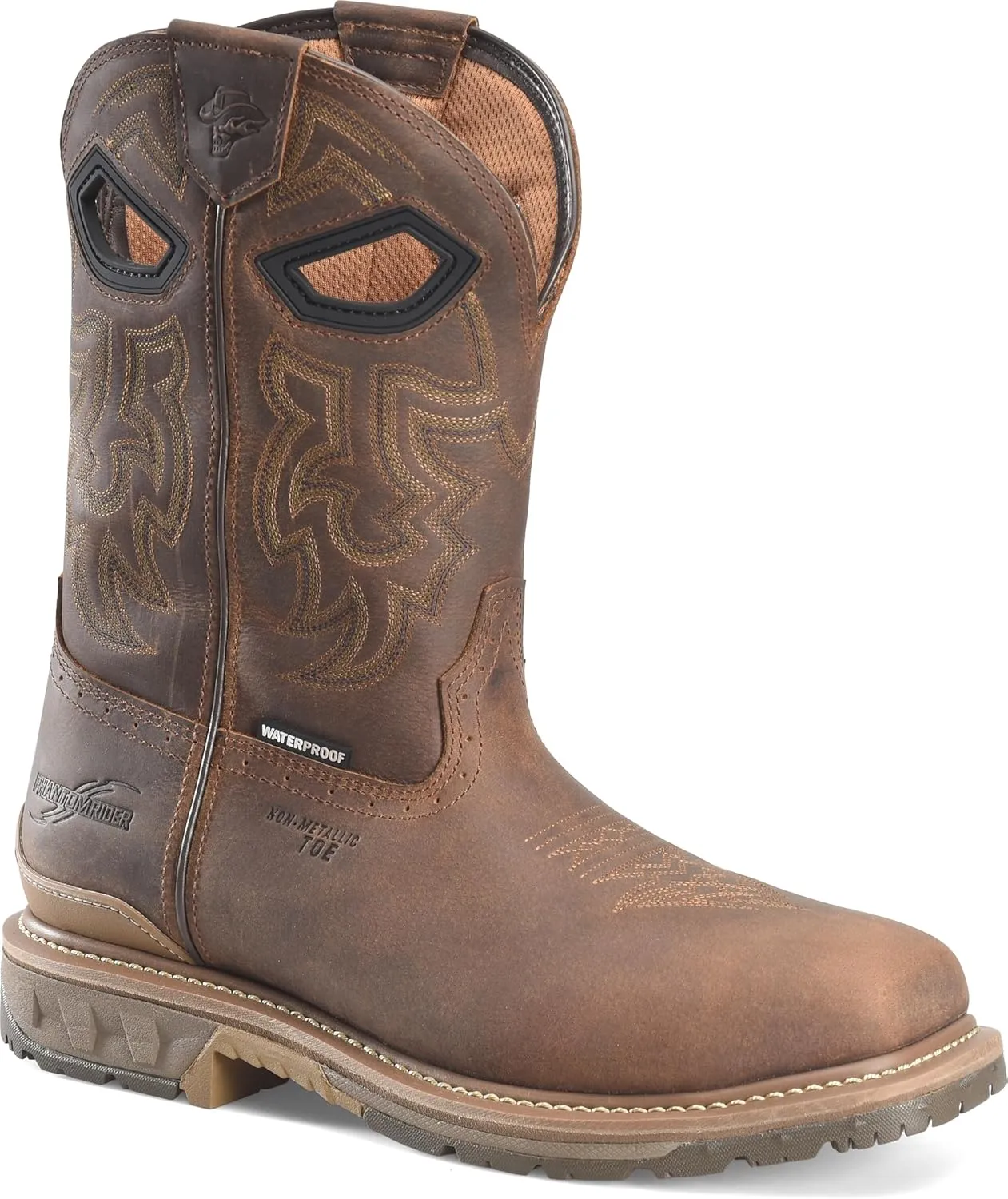 PHANTOM RIDER Stanton 11 Waterproof Wide Square Composite Toe Roper Boots for Men with Dark Brown Barnyard Acid Resistant Leather, EH-Rated, Dark Brown (Brown) - 8 2E