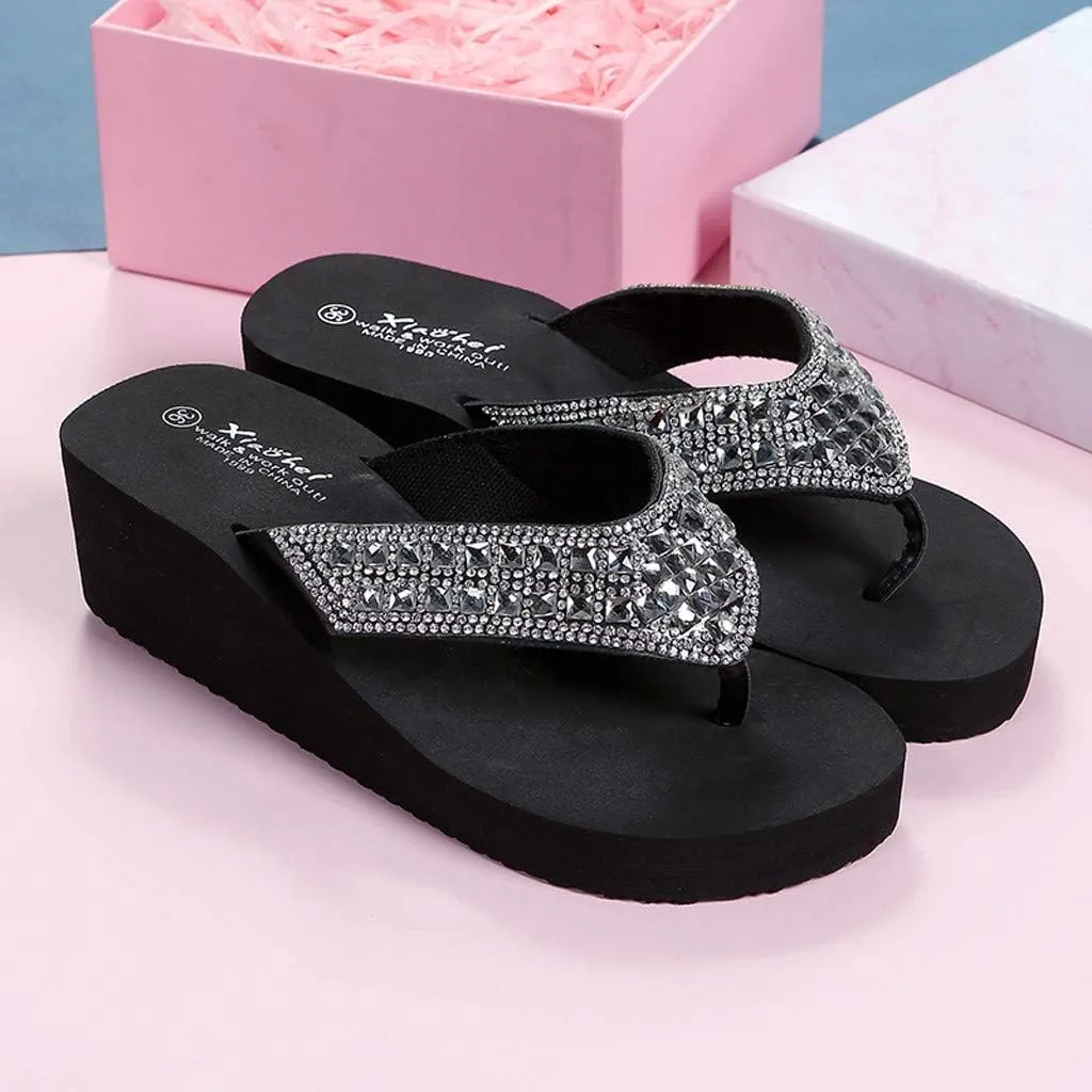 Platform Sandals Women, Women's Fashion Summer Flip-Flops Thick Sole Casual Rhinester Butterfly Sandals Wedge Heel Soft Sole Dressy Sandals