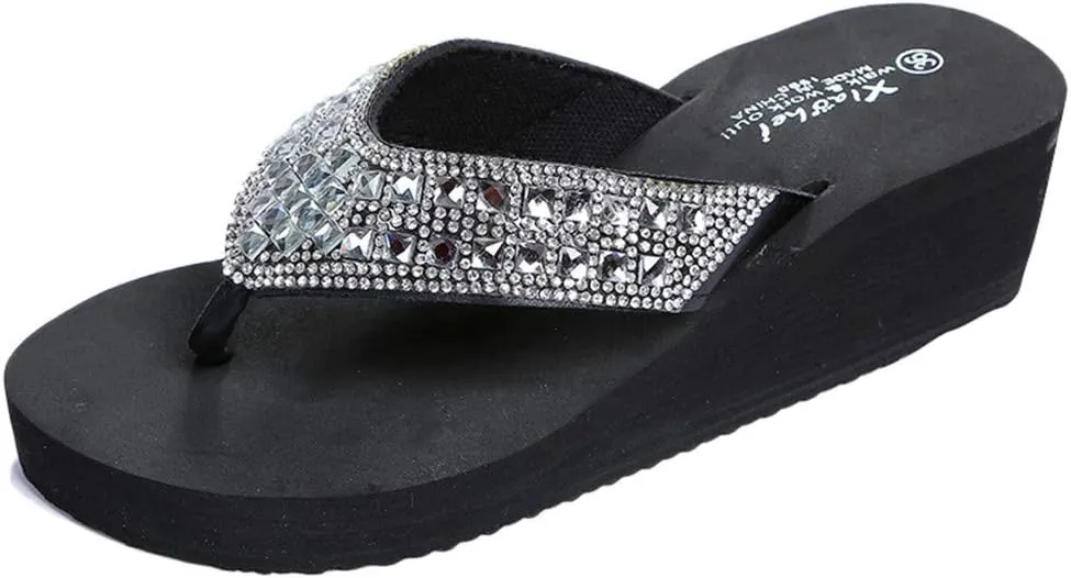 Platform Sandals Women, Women's Fashion Summer Flip-Flops Thick Sole Casual Rhinester Butterfly Sandals Wedge Heel Soft Sole Dressy Sandals