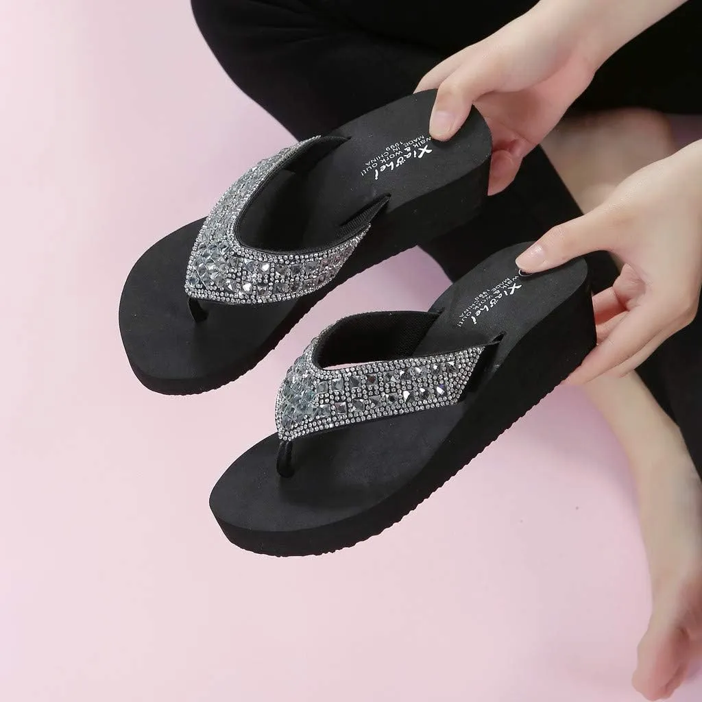 Platform Sandals Women, Women's Fashion Summer Flip-Flops Thick Sole Casual Rhinester Butterfly Sandals Wedge Heel Soft Sole Dressy Sandals