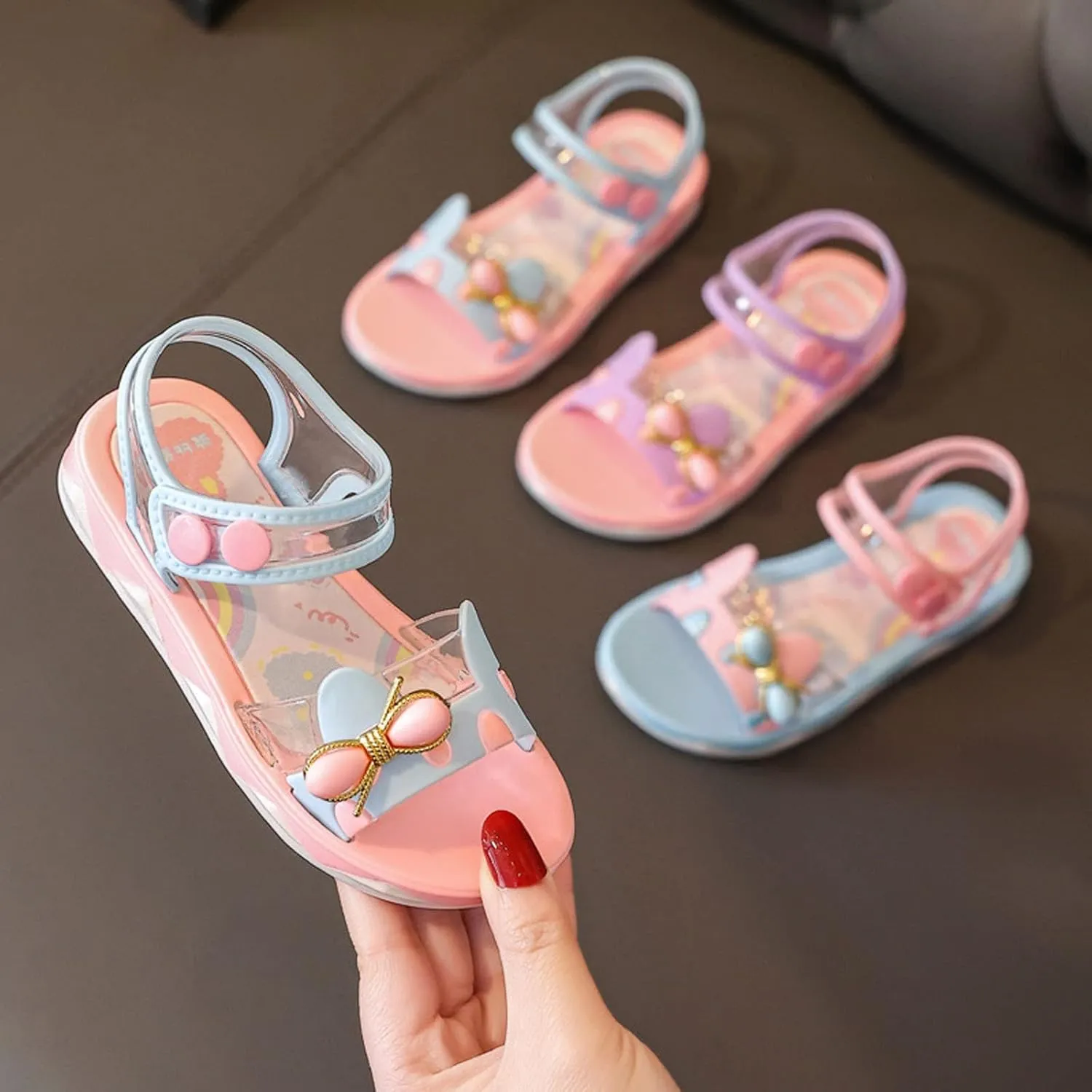 Princess Girls Open Toe Bow Sandals Toddler Kids Soft Sole Cute Sweet Jelly Shoes for Summer Outdoor Beach Casual
