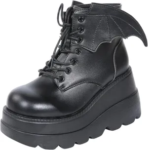 SACFOF Womens Goth Ankle Boots Platform Chunky Wedge Lace Up Combat Boots Punk Short Booties Motorcycle Platform Boots