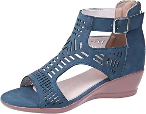 Sandals Women Dressy Summer Flat Cute Casual Beach Shoes Women's Casual Bohemian Beach Shoes Open Toe Low Heel Zipper Back Wedge Sandals Gladiator Retro Dressy Elegant Wedding Fashion Sandal