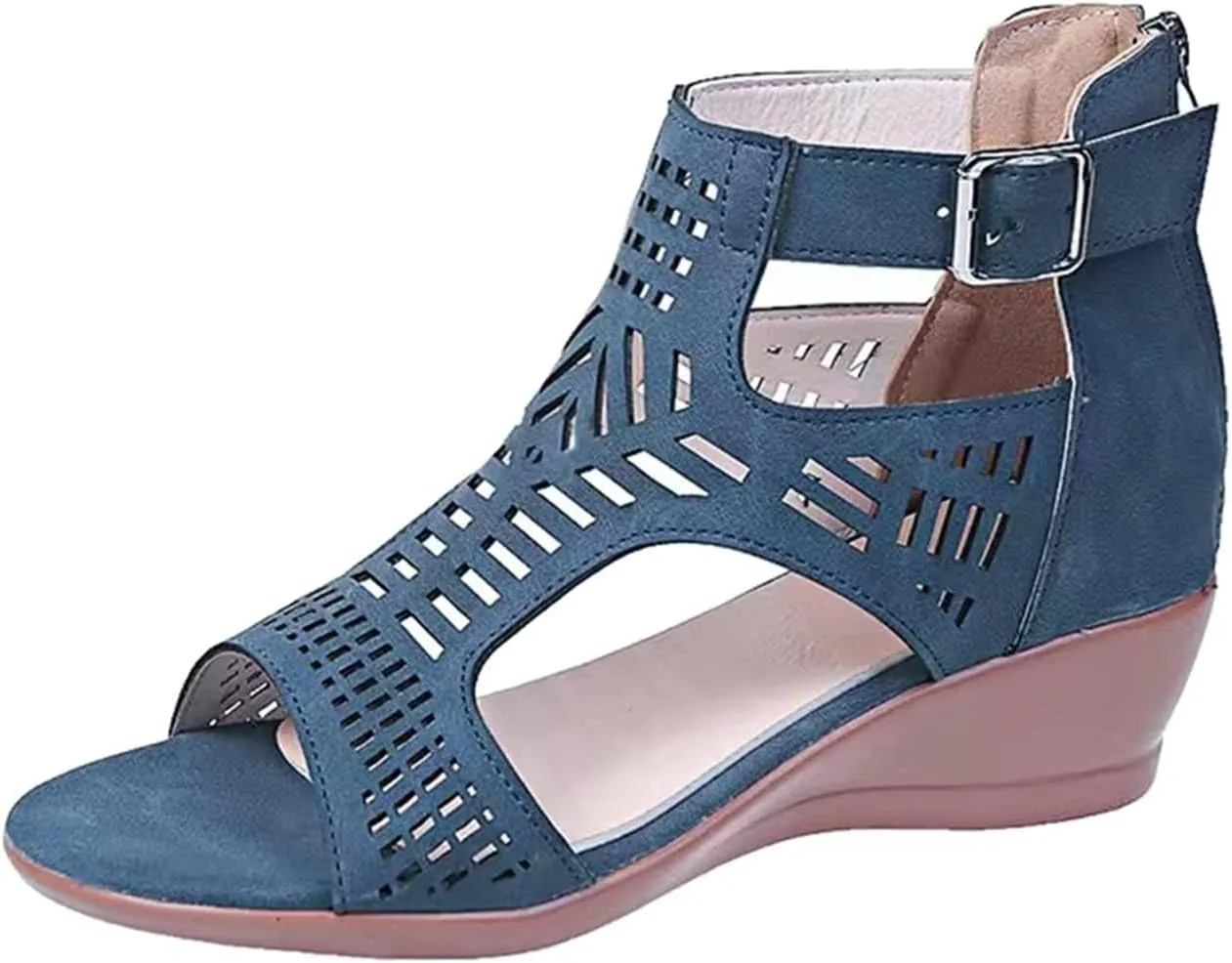 Sandals Women Dressy Summer Flat Cute Casual Beach Shoes Women's Casual Bohemian Beach Shoes Open Toe Low Heel Zipper Back Wedge Sandals Gladiator Retro Dressy Elegant Wedding Fashion Sandal