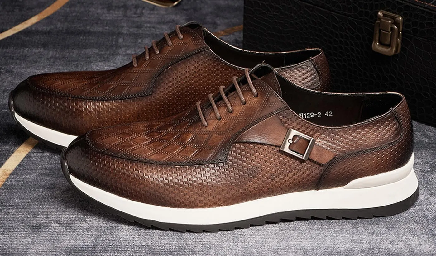 Santimon Mens Casual Shoes Fashion Sneakers Genuie Leather Prom Oxfords Shoes Business Casual Modern Derby Comfortable Walking Shoes for Men