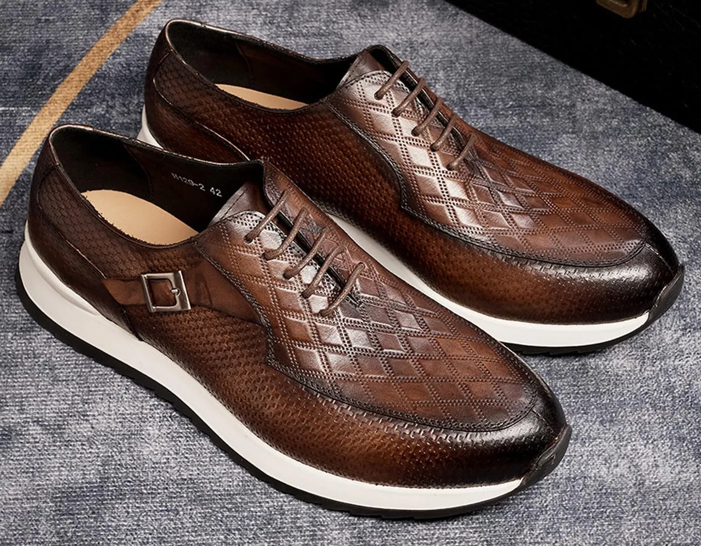 Santimon Mens Casual Shoes Fashion Sneakers Genuie Leather Prom Oxfords Shoes Business Casual Modern Derby Comfortable Walking Shoes for Men