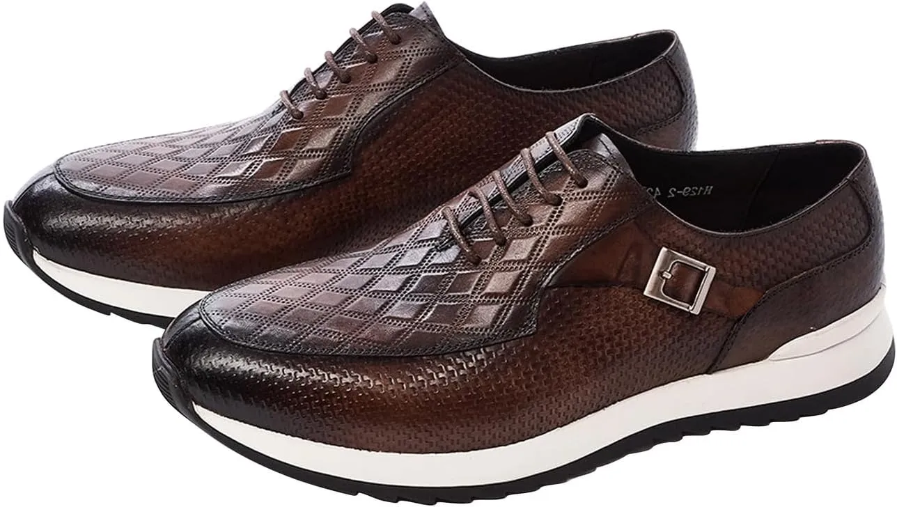 Santimon Mens Casual Shoes Fashion Sneakers Genuie Leather Prom Oxfords Shoes Business Casual Modern Derby Comfortable Walking Shoes for Men
