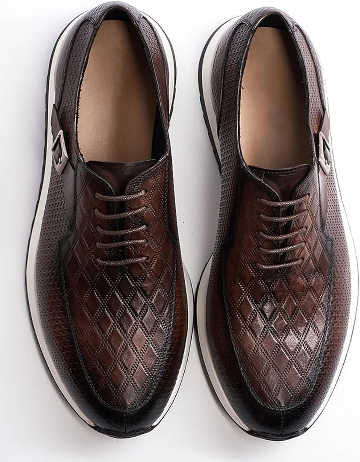 Santimon Mens Casual Shoes Fashion Sneakers Genuie Leather Prom Oxfords Shoes Business Casual Modern Derby Comfortable Walking Shoes for Men