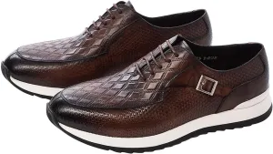 Santimon Mens Casual Shoes Fashion Sneakers Genuie Leather Prom Oxfords Shoes Business Casual Modern Derby Comfortable Walking Shoes for Men