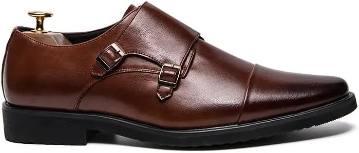 Santimon Men's Dress Loafer Shoes Monk Strap Slip On Loafers Cap Toe Formal Shoes