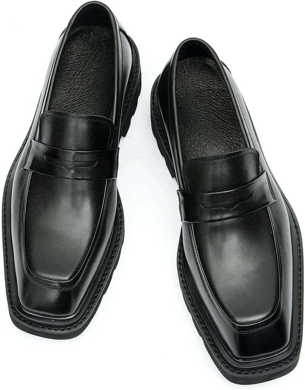 Santimon Men's Loafers Formal Dress Silp On Leather Penny Loafers Business Wedding Tuxedo Casual Lightweight Prom Square Toe Shoes for Men