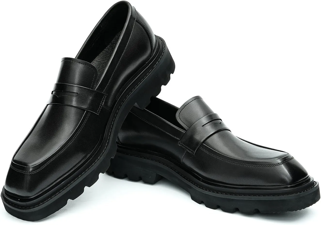 Santimon Men's Loafers Formal Dress Silp On Leather Penny Loafers Business Wedding Tuxedo Casual Lightweight Prom Square Toe Shoes for Men
