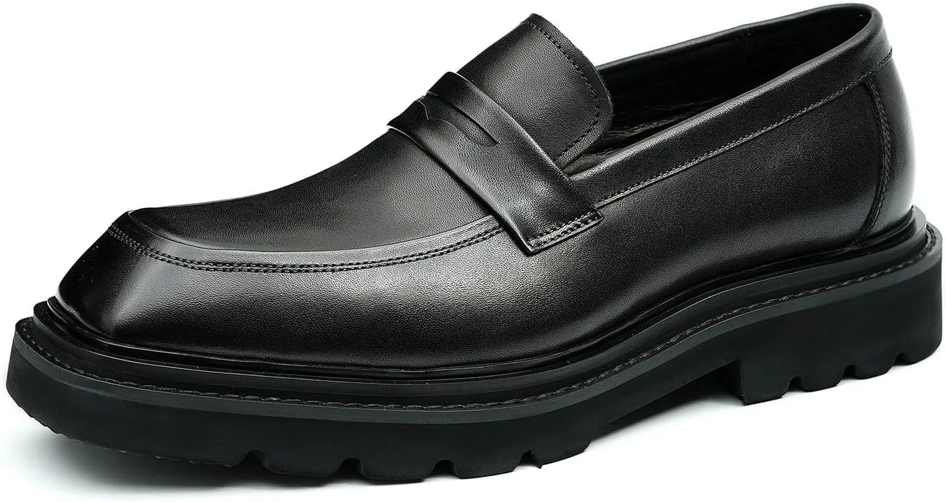 Santimon Men's Loafers Formal Dress Silp On Leather Penny Loafers Business Wedding Tuxedo Casual Lightweight Prom Square Toe Shoes for Men