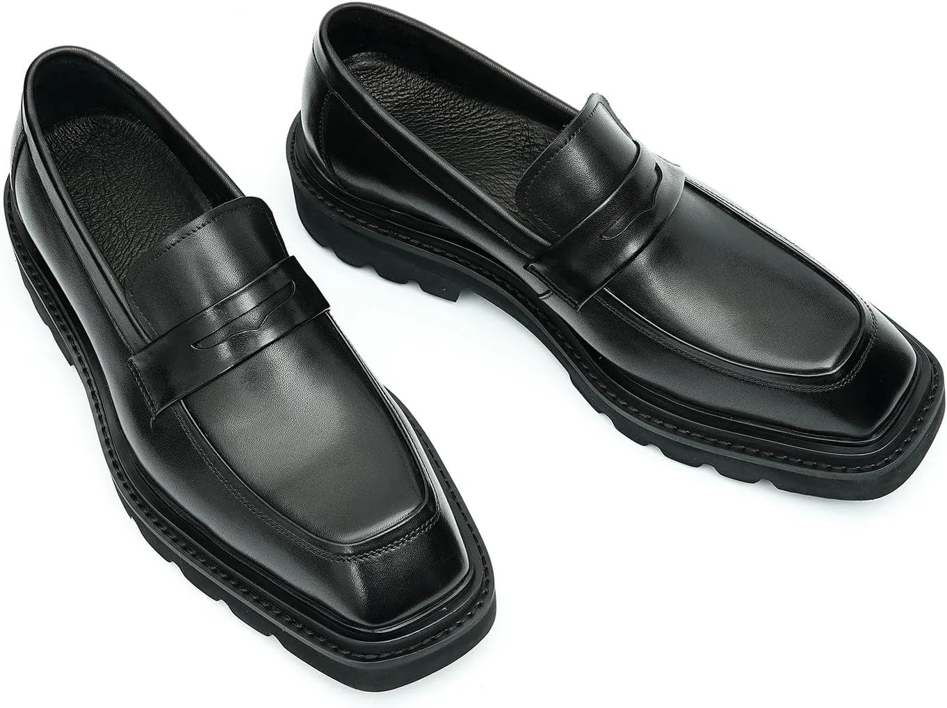 Santimon Men's Loafers Formal Dress Silp On Leather Penny Loafers Business Wedding Tuxedo Casual Lightweight Prom Square Toe Shoes for Men