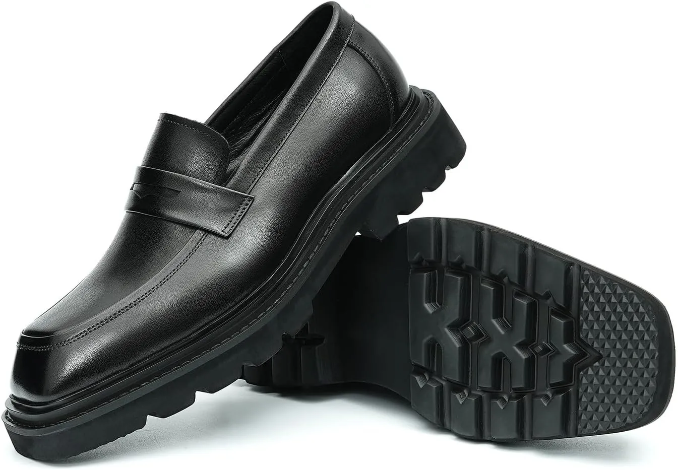 Santimon Men's Loafers Formal Dress Silp On Leather Penny Loafers Business Wedding Tuxedo Casual Lightweight Prom Square Toe Shoes for Men
