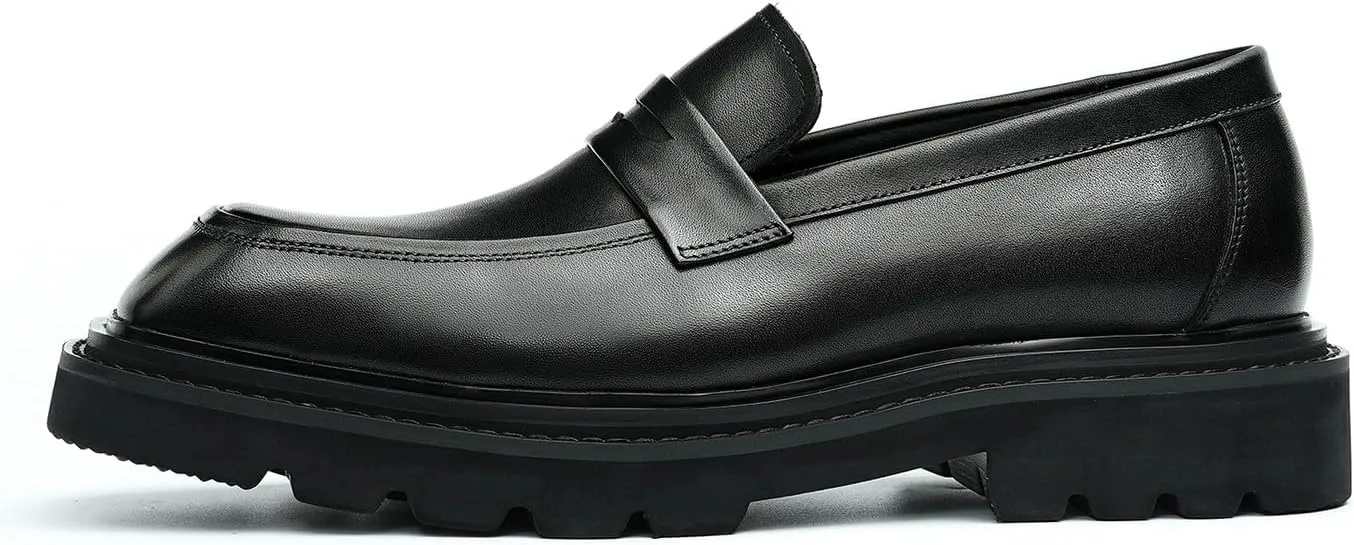Santimon Men's Loafers Formal Dress Silp On Leather Penny Loafers Business Wedding Tuxedo Casual Lightweight Prom Square Toe Shoes for Men