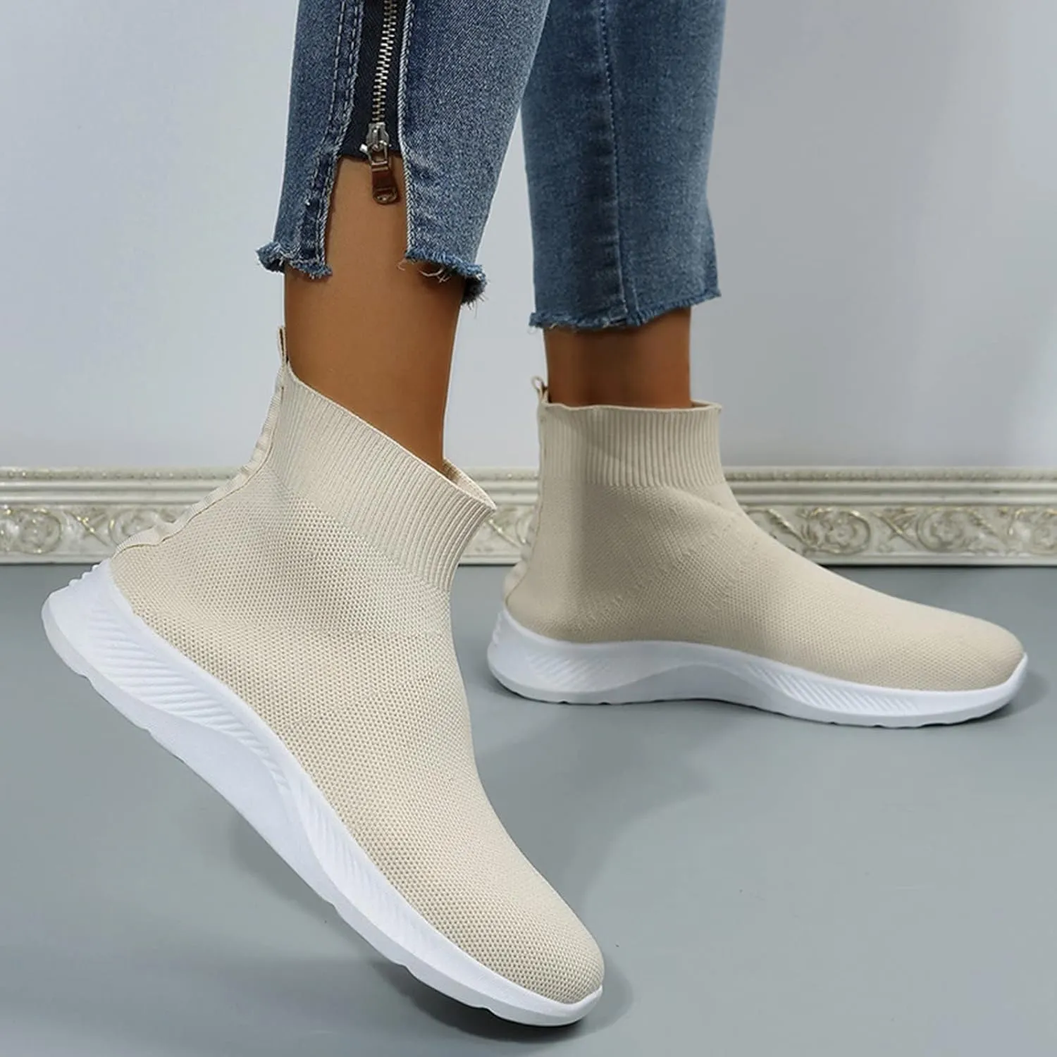 SBGMoSJ Platform Sneakers for Women Fashion 2 Inch High Black Flats Orthopedic Shoes Women Women Running Shoes White Bowling Shoes Women Size 9 Slip On Tennis Shoes for Women Size 8.5 Wide
