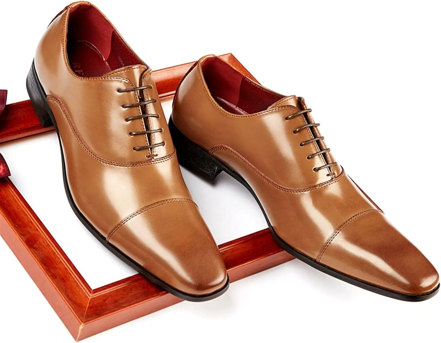 Single Season Oxford Shoes for Men Lace Up Cap Toe Burnished Toe Breathable Genuine Leather Slip Resistant Block Heel Low Top Non Slip Anti-Slip Prom Very Popular Among Young People