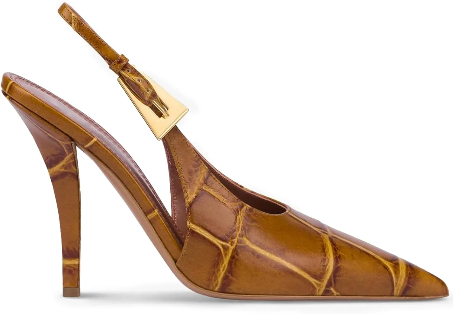 Slingback Pointed Closed Toe Stiletto High Heels Pumps for Women, Patent Leather Metal Buckle Strap Sandal Dress Shoes