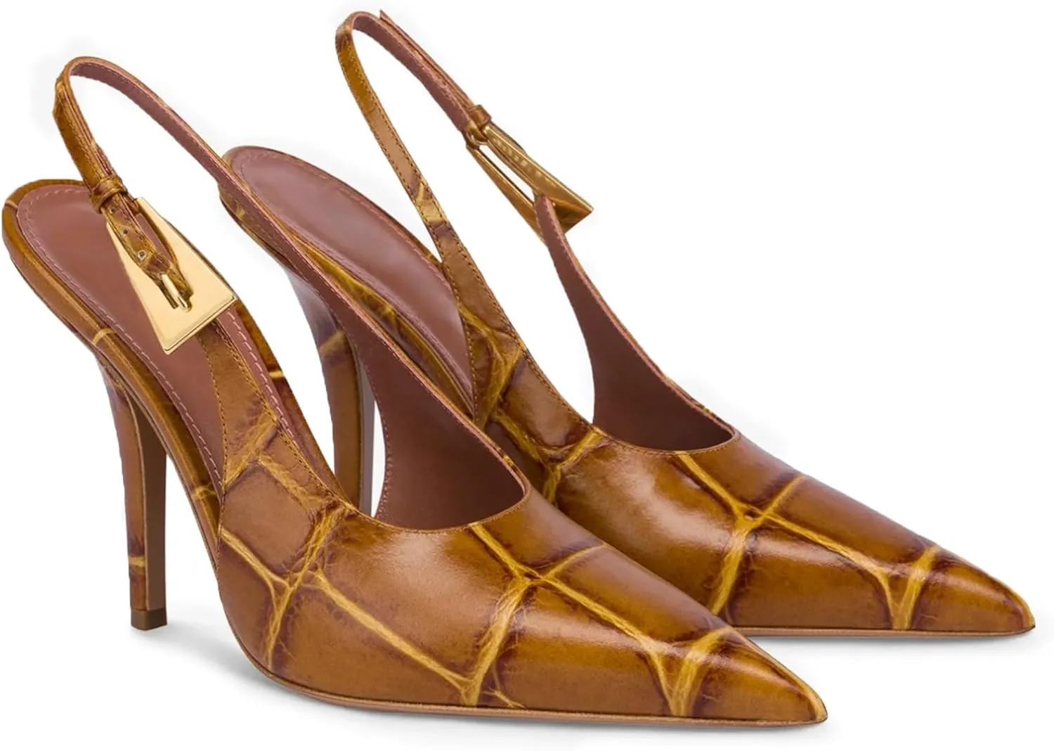 Slingback Pointed Closed Toe Stiletto High Heels Pumps for Women, Patent Leather Metal Buckle Strap Sandal Dress Shoes