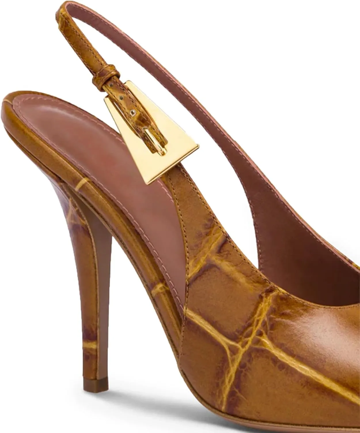 Slingback Pointed Closed Toe Stiletto High Heels Pumps for Women, Patent Leather Metal Buckle Strap Sandal Dress Shoes
