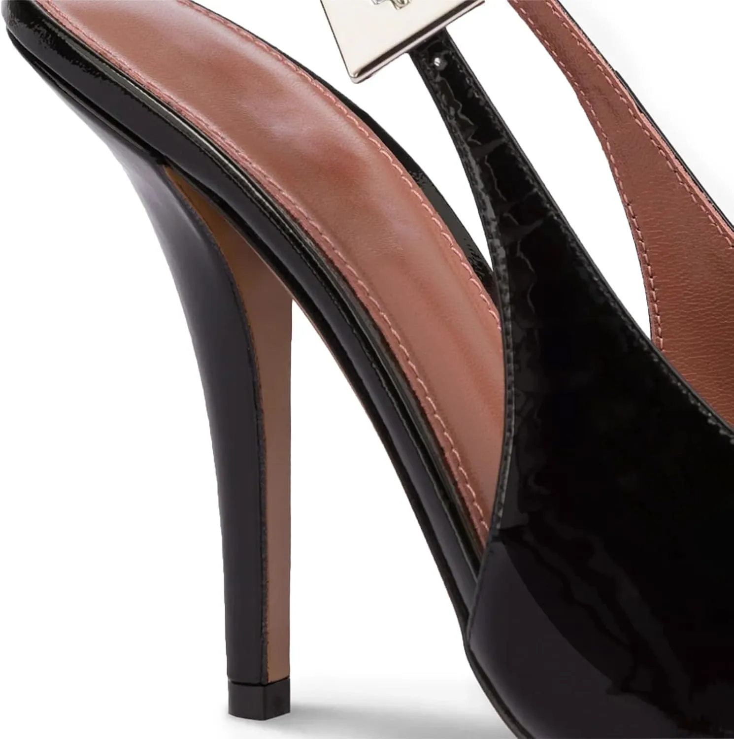 Slingback Pointed Closed Toe Stiletto High Heels Pumps for Women, Patent Leather Metal Buckle Strap Sandal Dress Shoes