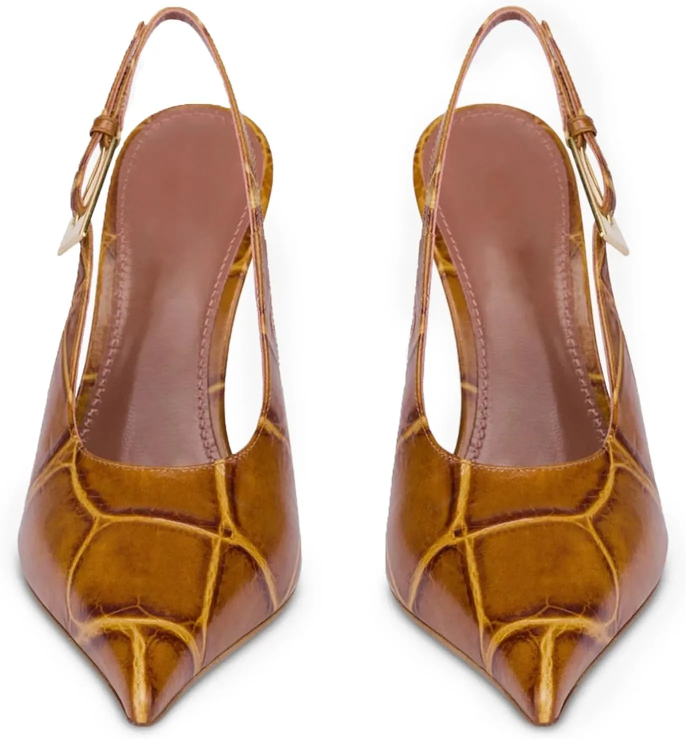 Slingback Pointed Closed Toe Stiletto High Heels Pumps for Women, Patent Leather Metal Buckle Strap Sandal Dress Shoes