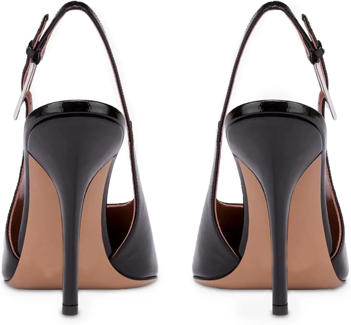 Slingback Pointed Closed Toe Stiletto High Heels Pumps for Women, Patent Leather Metal Buckle Strap Sandal Dress Shoes