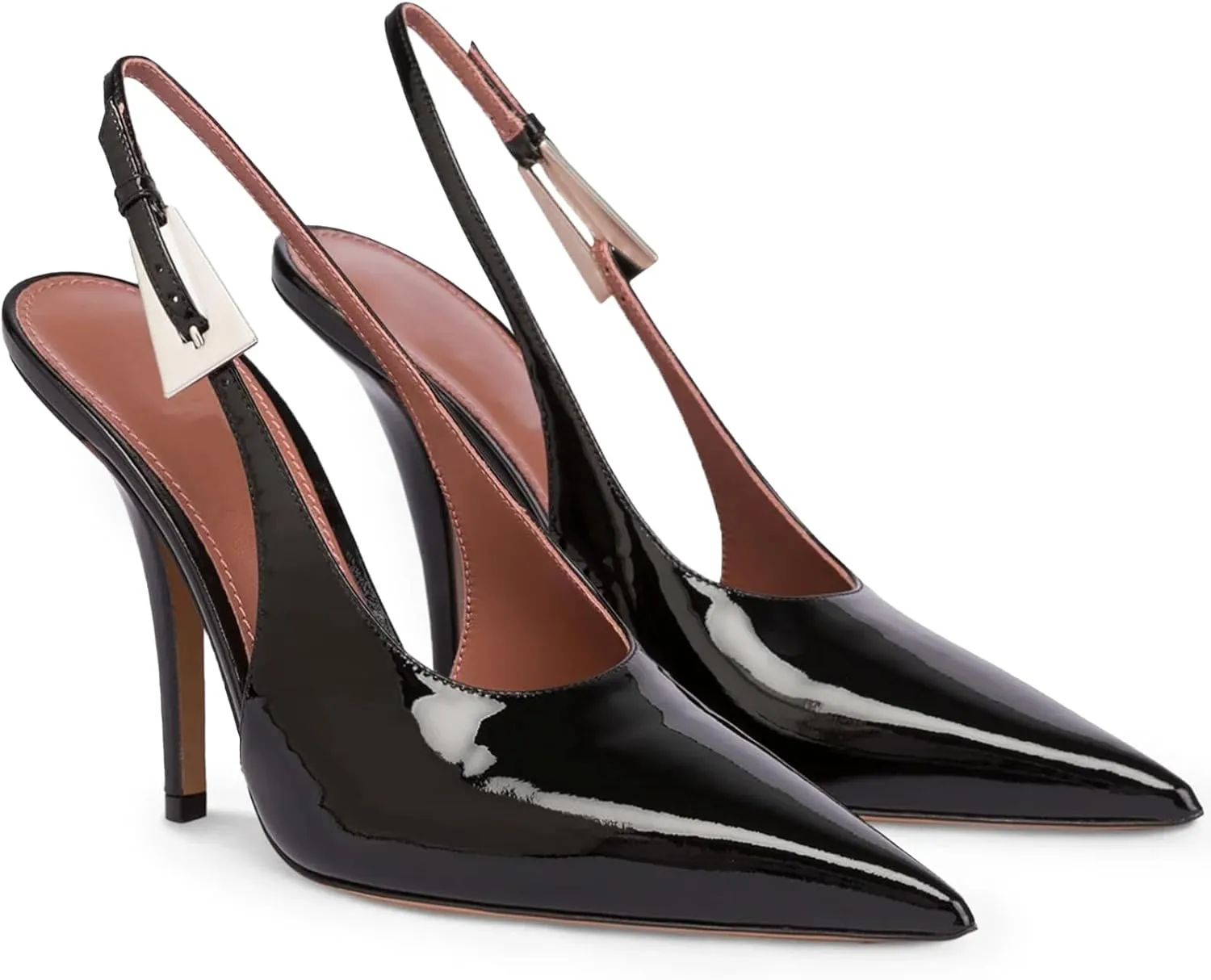 Slingback Pointed Closed Toe Stiletto High Heels Pumps for Women, Patent Leather Metal Buckle Strap Sandal Dress Shoes