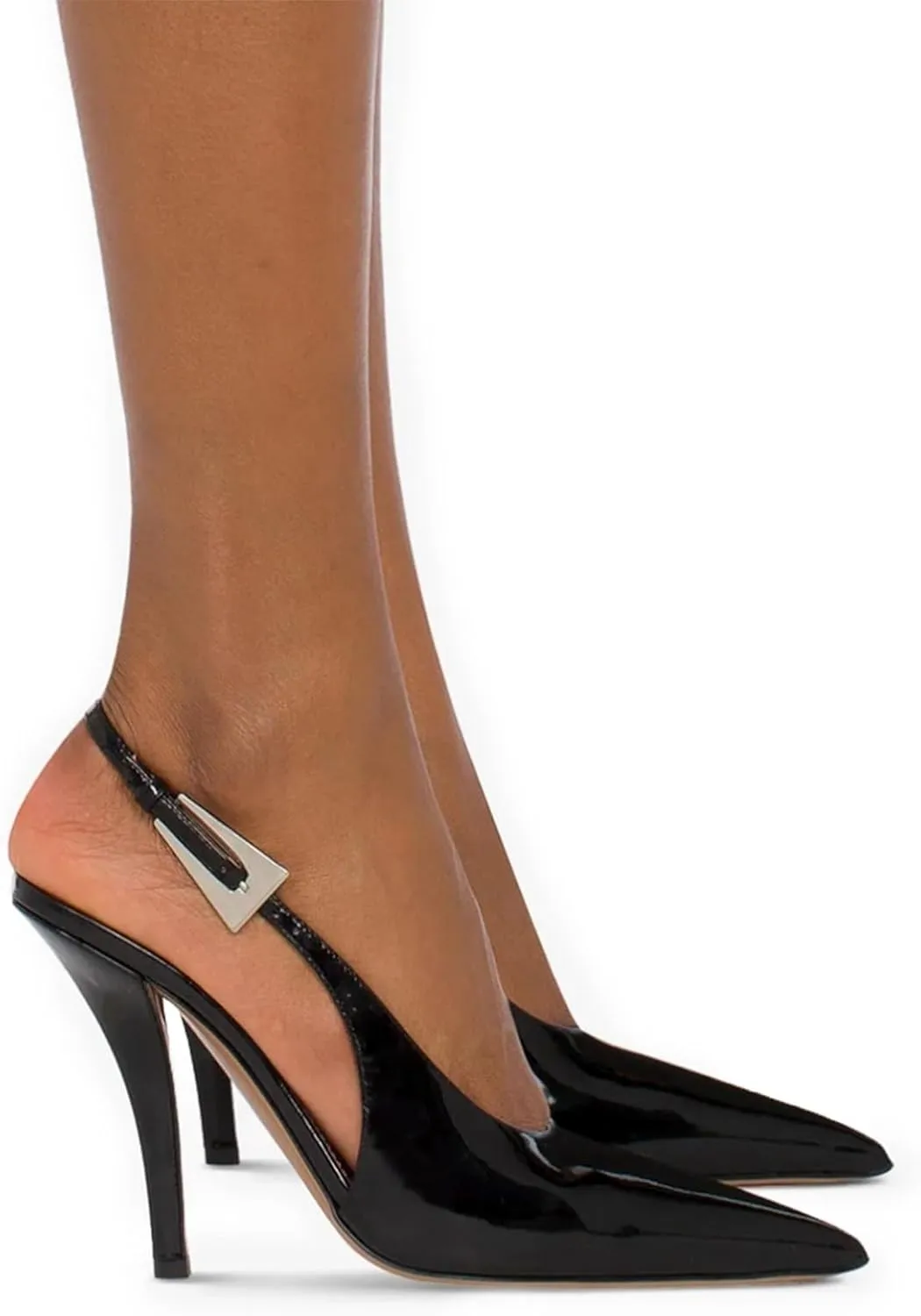 Slingback Pointed Closed Toe Stiletto High Heels Pumps for Women, Patent Leather Metal Buckle Strap Sandal Dress Shoes