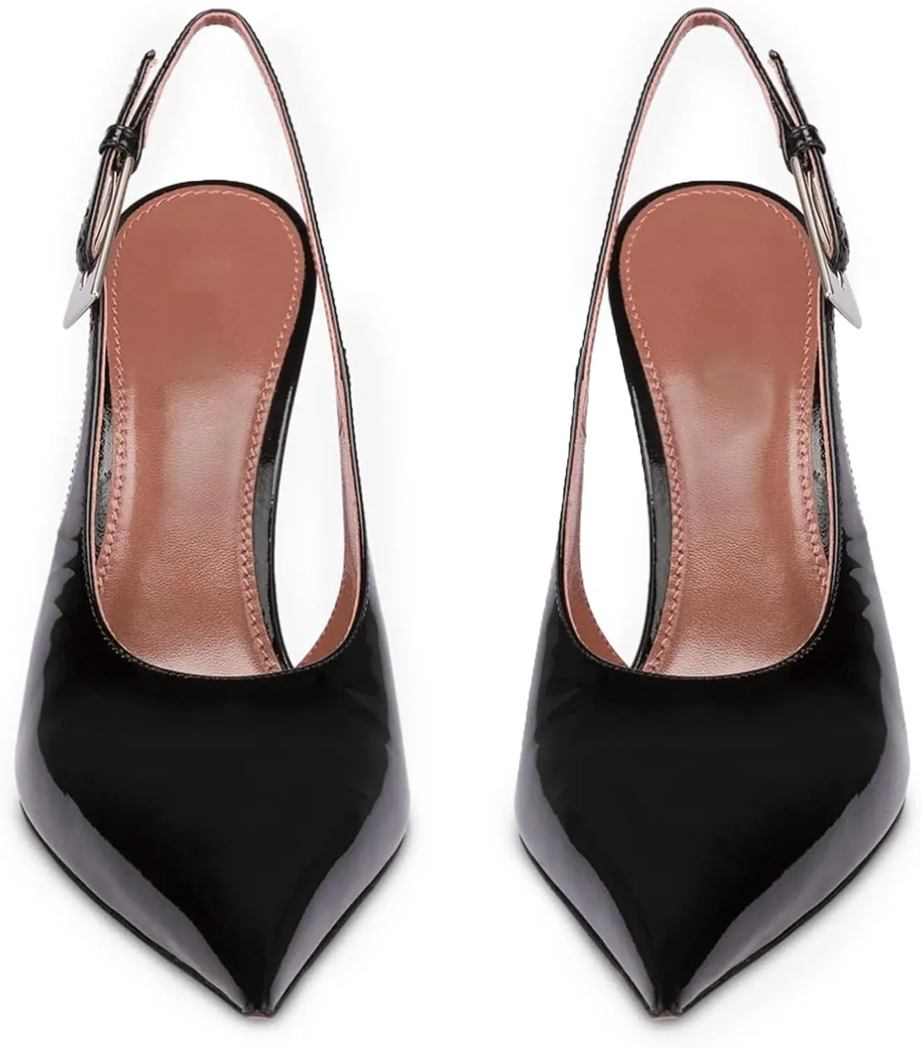 Slingback Pointed Closed Toe Stiletto High Heels Pumps for Women, Patent Leather Metal Buckle Strap Sandal Dress Shoes