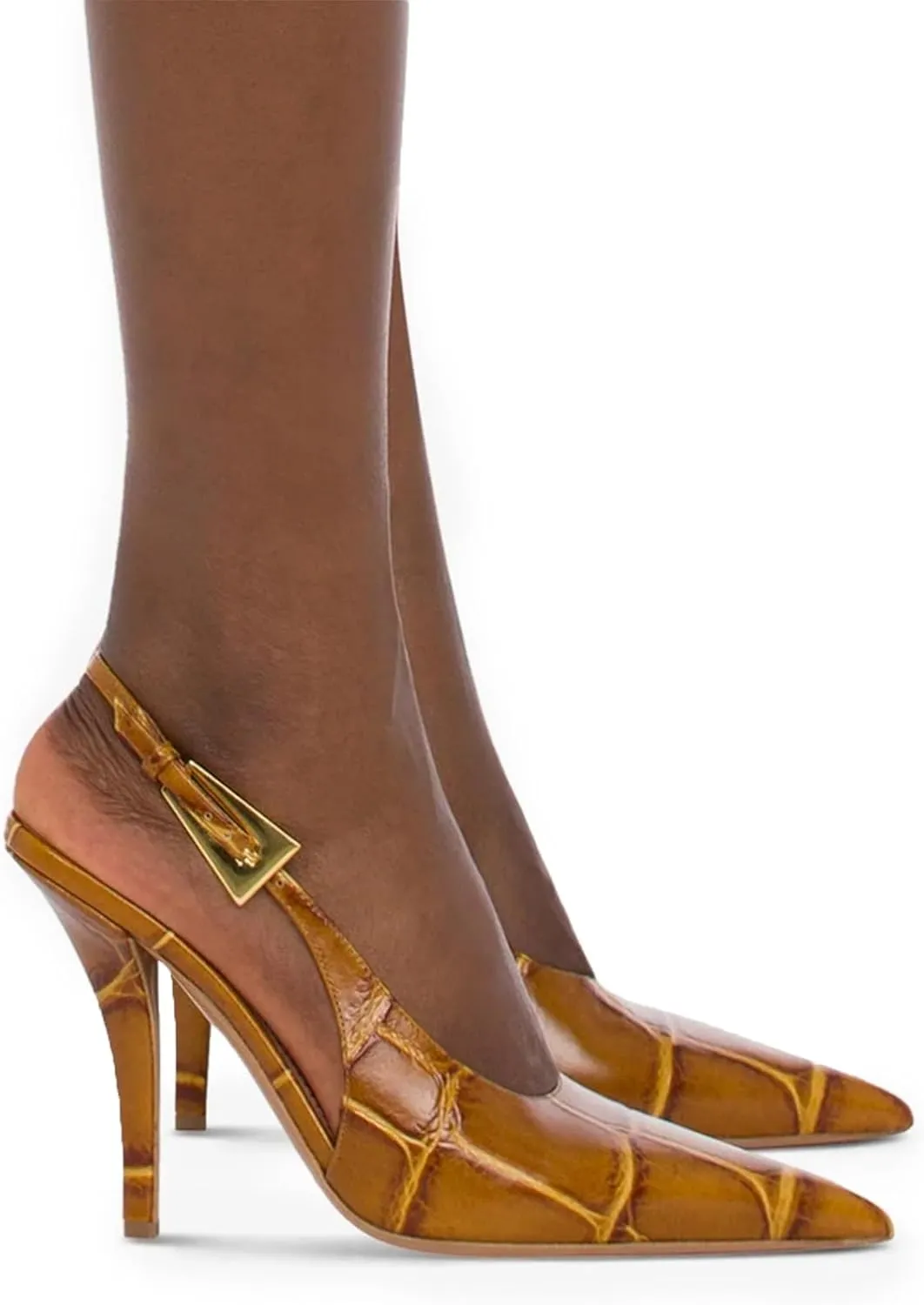 Slingback Pointed Closed Toe Stiletto High Heels Pumps for Women, Patent Leather Metal Buckle Strap Sandal Dress Shoes